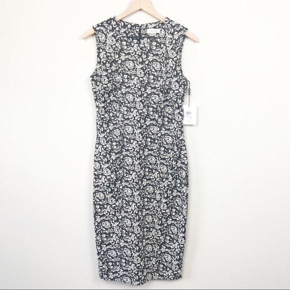 calvin klein black and white floral dress